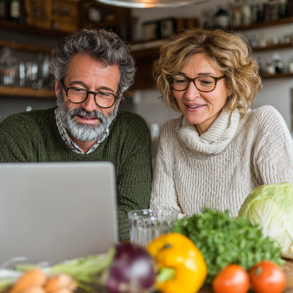 Middle-aged adults reviewing personalized meal plans together